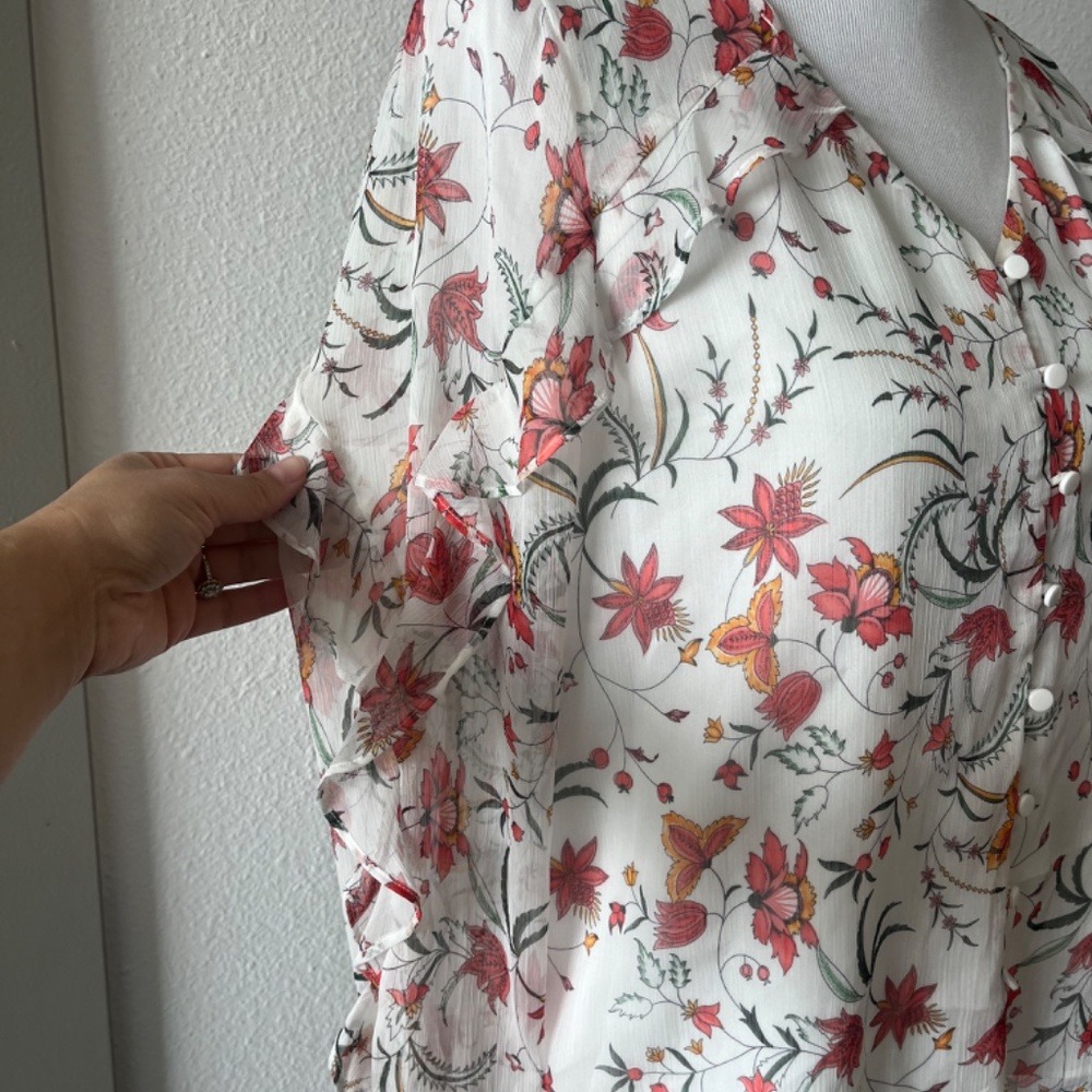 CeCe Floral Sheer Blouse White Long Sleeve Small - Picture 5 of 6